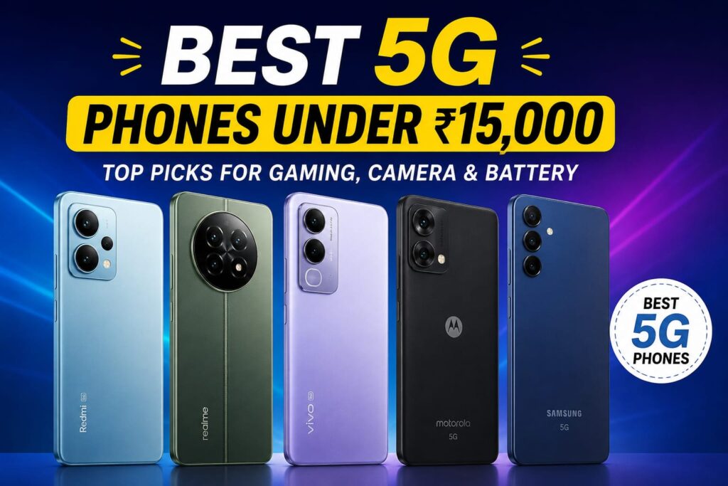 Best 5G Mobile Phones Under ₹15,000 in 2026 list with gaming camera and battery phones